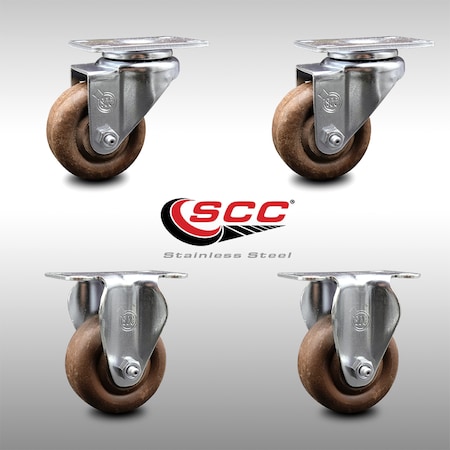 Service Caster 3 Inch SS High Temp Glass Filled Nylon Swivel Top Plate Caster Set with 2 Rigid SCC-SS20S314-GFNSHT-2-R-2